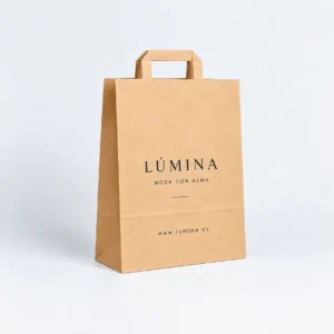 Bolsa de papel kraft personalizada con asa plana 32x13x41cm, ejemplo Lúmina