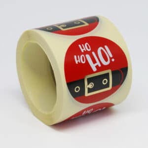 Etiqueta adhesivas para regalo de navidad roja con textos de papa noel hohoho