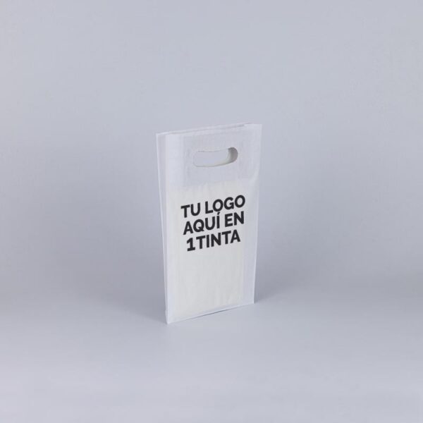 Bolsa de papel blanca pequeña personalizada asa troquelada 18x29+6