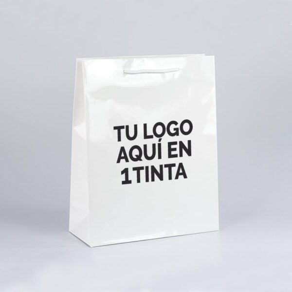 Bolsas de lujo personalizadas para tiendas plastificadas brillo 32x13x40 blanca