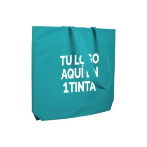 Bolsas de tela personalizadas asa cinta fuelle hexagonal turquesa