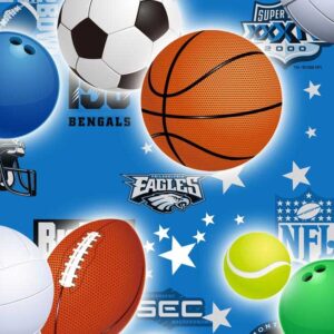 Papel de regalo infantil con dibujo de deportes azul 110915100