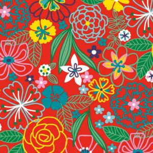 Papel de regalo con dibujos de hojas y flores rojo 134203100