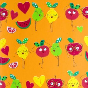Papel de regalo naranja con dibujo de frutas 156919100