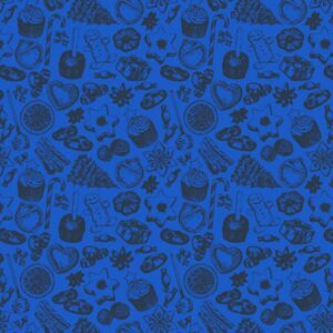 Papel de regalo con dulces navideños azul y oro 248906