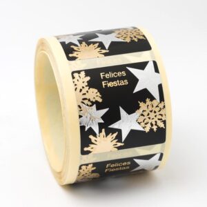 Etiquetas navideñas negras oro y plata cuadradas