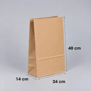 Bolsa papel americana sin asas kraft marrón verjurado 24x14x40 cm - Medidas