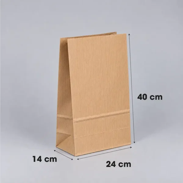 Bolsa papel americana sin asas kraft marrón verjurado 24x14x40 cm - Medidas