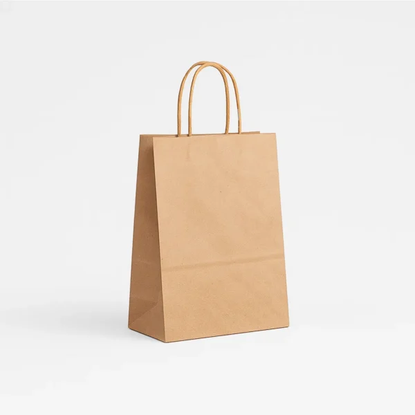 Bolsa de papel barata kraft marrón 18x8x24 cm con asa rizada 100 g – Caja 250 y pack 50 unidades