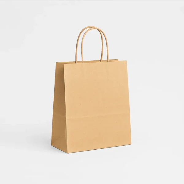 Bolsa de papel barata kraft marrón 22x10x27 cm con asa rizada 100 g – Caja 400 y pack 50 unidades