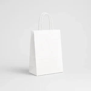 Bolsa de papel blanca económica 18x8x24 cm con asa plana 80 g – Caja 250 y pack 50 unidades