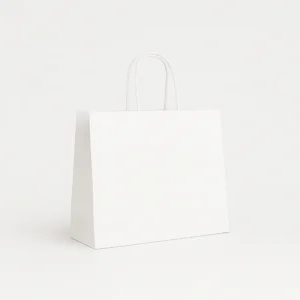 Bolsa de papel barata blanca 28x10x22 cm con asa rizada 100 g – Caja 250 y pack 50 unidades