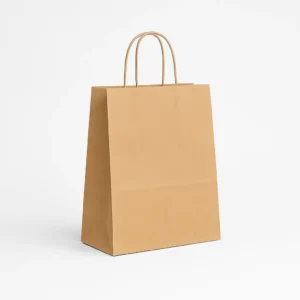 Bolsa de papel barata kraft marrón 27x14x31 cm con asa rizada 100 g – Caja 250 y pack 50 unidades