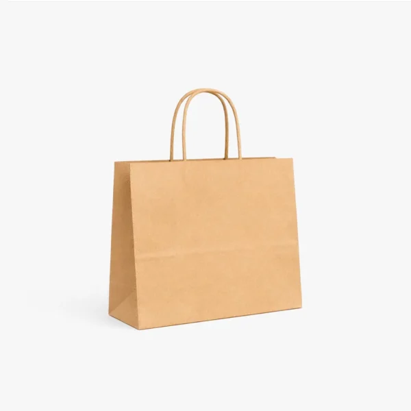 Bolsa de papel barata kraft marrón 28x10x22 cm con asa rizada 100 g – Caja 250 y pack 50 unidades