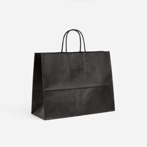 Bolsa de papel barata negra 28x10x22 cm con asa rizada 100 g – Caja 250 y pack 50 unidades