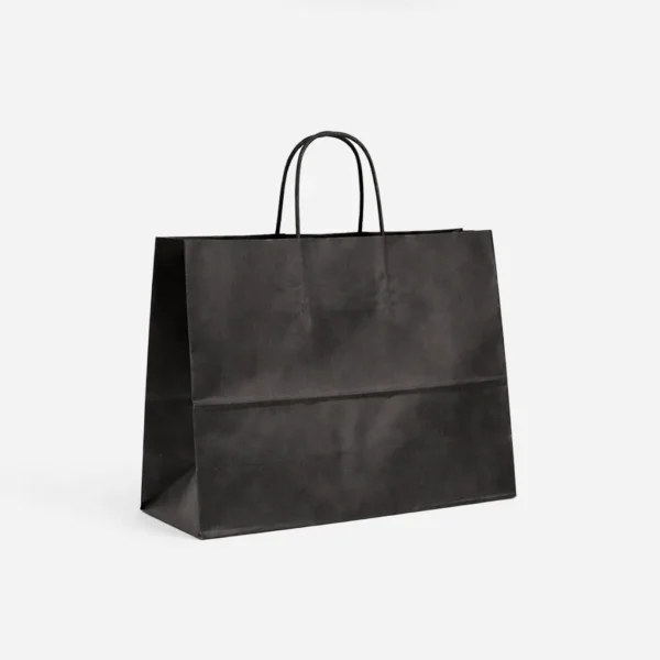 Bolsa de papel barata negra 28x10x22 cm con asa rizada 100 g – Caja 250 y pack 50 unidades