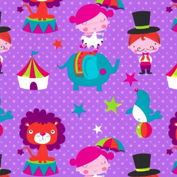 papel regalo infantil lila circo