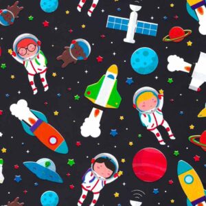 Bobina papel regalo infantil negro astronautas
