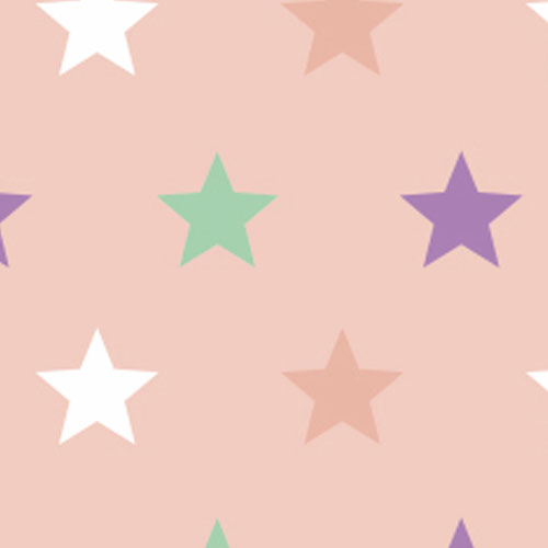 Bobina papel de regalo infantil fondo crema con dibujos de estrellas de colores