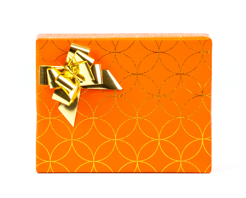 papel regalo metalizado naranja circulos oro 2