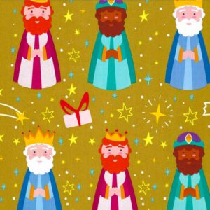 Papel regalo navidad dibujos reyes magos fondo oro