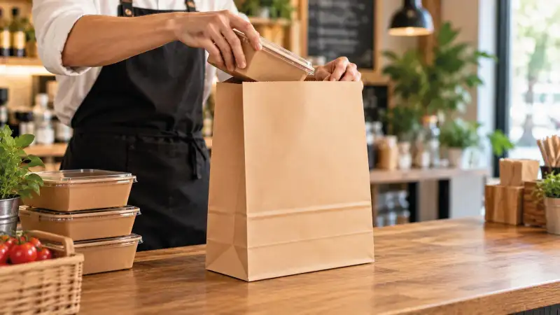 Bolsas de papel sin asas grandes take away Bolsa de papel kraft sin asas grande para take away