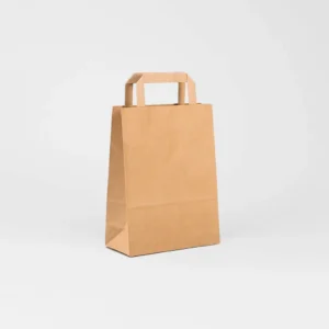Bolsa de papel kraft marrón reciclado 19x8x25 cm con asa plana 80 g – Caja 250 y pack 50 unidades