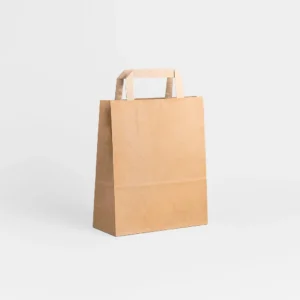 Bolsa de papel kraft marrón reciclado 22x10x24 cm con asa plana 80 g – Caja 250 y pack 50 unidades