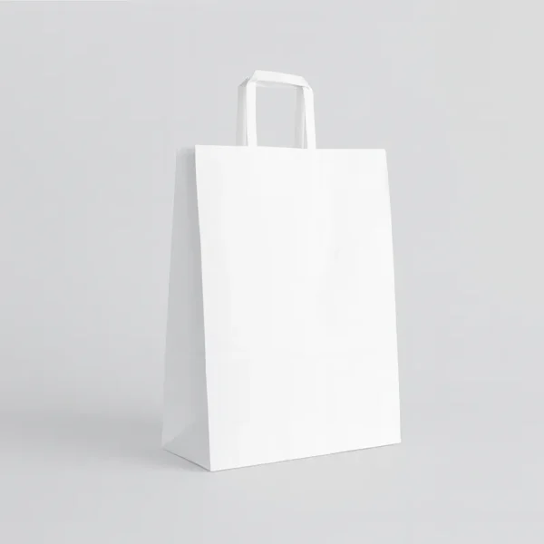 Bolsa de papel blanca barata 24x11x31 cm con asa plana – Pack 250 unidades