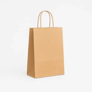 Bolsa de papel económica kraft marrón 24x11x32 cm con asa rizada 100 g – Caja 250 y pack 50 unidades