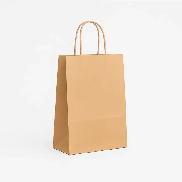 Bolsa de papel económica kraft marrón 24x11x32 cm con asa rizada 100 g – Caja 250 y pack 50 unidades