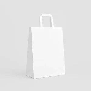 Bolsa de papel kraft blanco 27x12x35 cm con asa plana 80 g – Caja 250 y pack 50 unidades