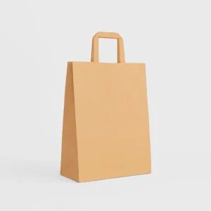 Bolsa de papel kraft marrón reciclado 27x12x35 cm con asa plana 80 g – Caja 250 y pack 50 unidades