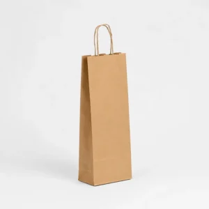 Bolsa de papel kraft para botella de vino 15x8x39,5 cm con asa rizada