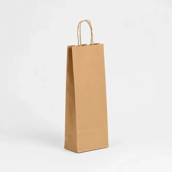 Bolsa de papel kraft para botella de vino 15x8x39,5 cm con asa rizada