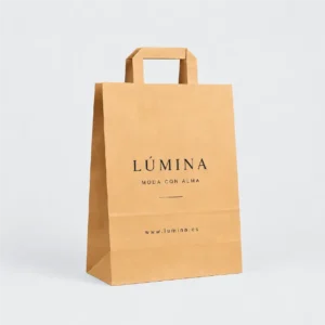 Bolsa de papel kraft personalizada con asa plana 32x16x42cm, ejemplo Lúmina