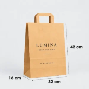 Bolsa de papel kraft personalizada con asa plana 32x16x42 cm, ejemplo Lúmina - medidas