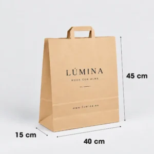 Bolsa de papel kraft personalizada grande con asa plana 40x15x45 cm, ejemplo Lúmina - medidas