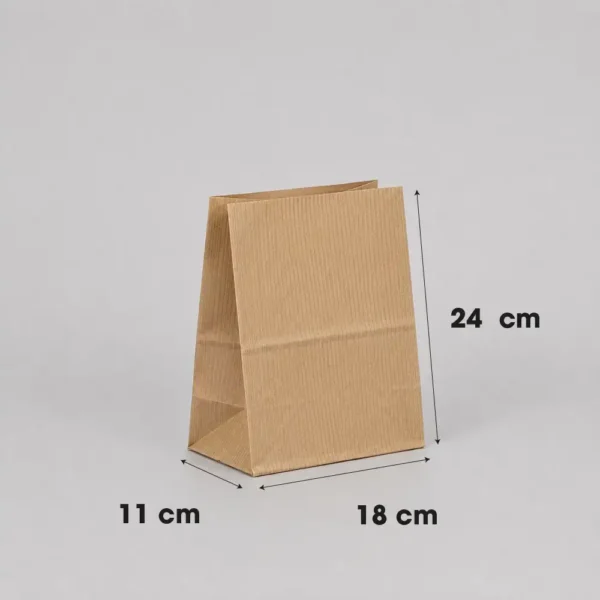 Medidas bolsa papel americana sin asas kraft marrón verjurado 18x11x24 cm
