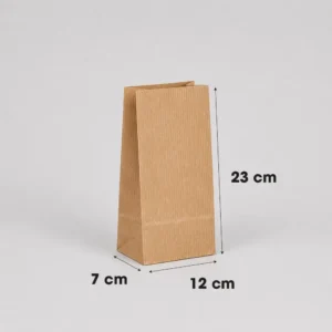 Medidas Bolsa papel americana sin asas kraft marrón verjurado 12x7x23 cm