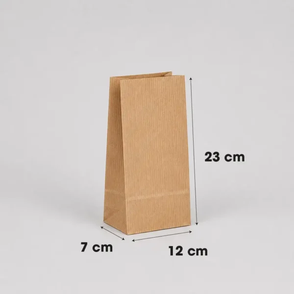 Medidas Bolsa papel americana sin asas kraft marrón verjurado 12x7x23 cm