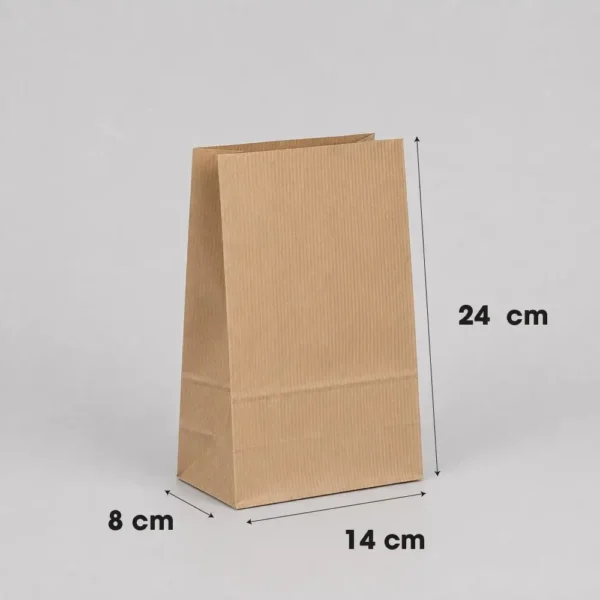 Medidas de la bolsa papel americana sin asas kraft marrón verjurado 14x8x24