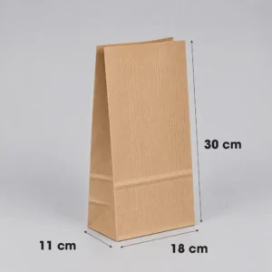 Bolsa papel americana sin asas kraft marrón verjurado 18x11x30 cm - Medidas