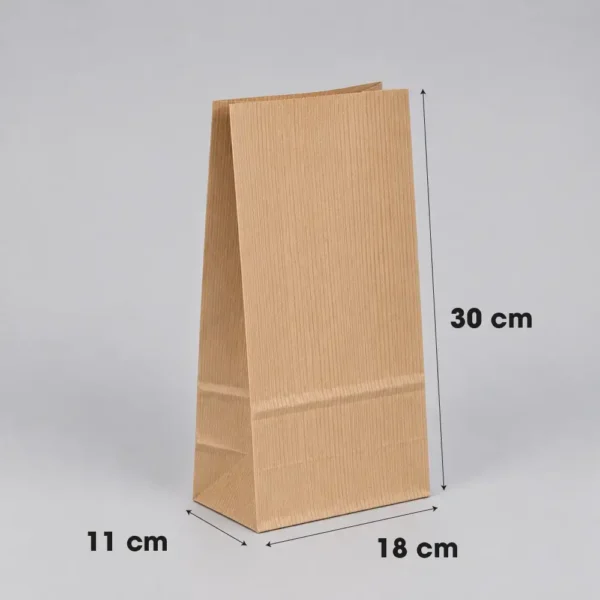 Bolsa papel americana sin asas kraft marrón verjurado 18x11x30 cm - Medidas