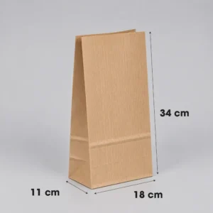 Bolsa papel americana sin asas kraft marrón verjurado 18x11x34 cm - Medidas