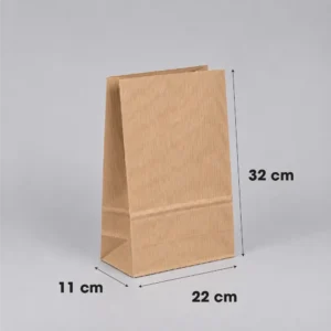 Bolsa papel americana sin asas kraft marrón verjurado 22x11x32 cm - Medidas