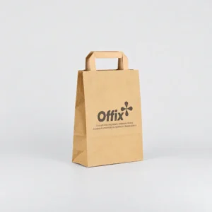 Bolsa de papel kraft pequeña personalizada con asa plana 18x8x24 cm con tinta negra offix