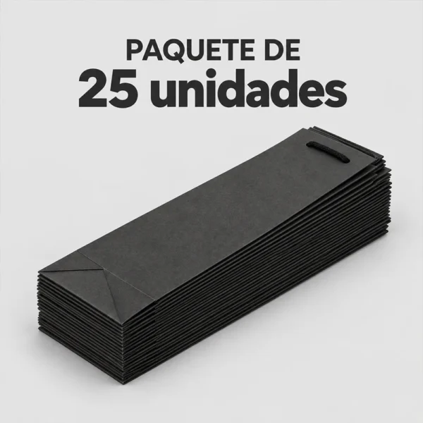 Paquete de 25 bolsas negras plegadas para botella Magnum con asas de cordón